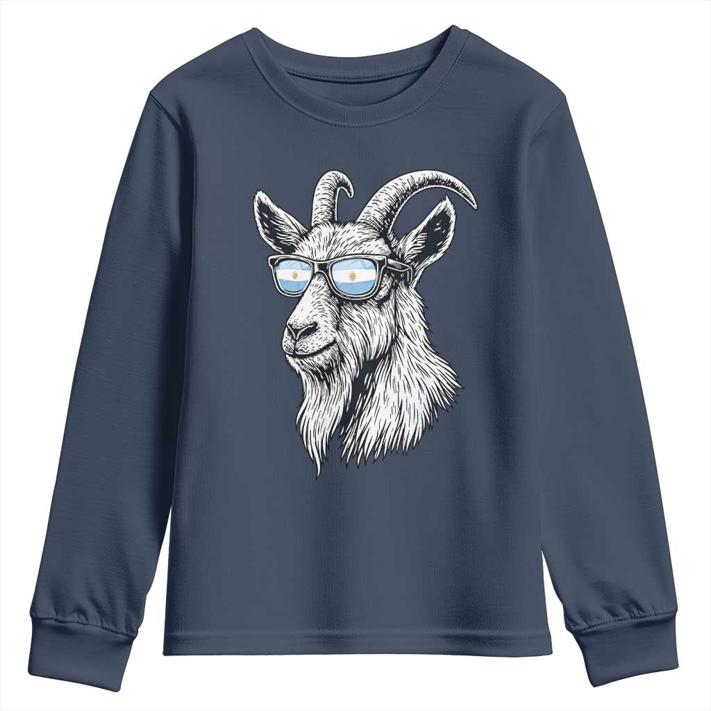Cool Goat With Sunglasses Argentinian Flag Youth Sweatshirt Argentina Soccer Football Game Day Supporter TS14 Navy Print Your Wear