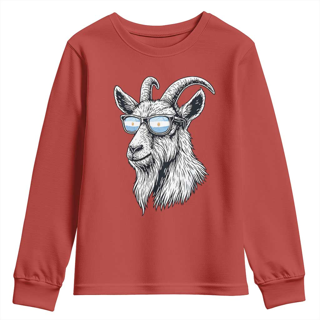 Cool Goat With Sunglasses Argentinian Flag Youth Sweatshirt Argentina Soccer Football Game Day Supporter TS14 Red Print Your Wear