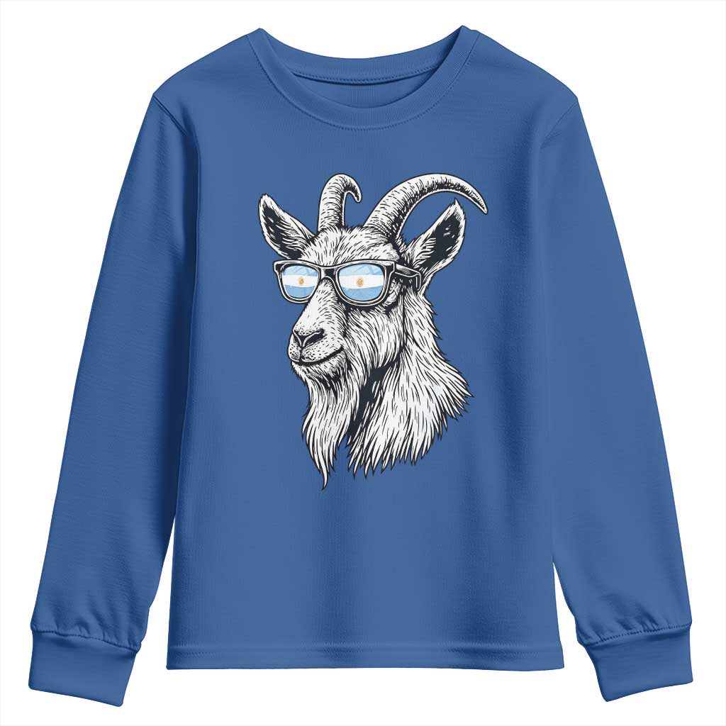 Cool Goat With Sunglasses Argentinian Flag Youth Sweatshirt Argentina Soccer Football Game Day Supporter TS14 Royal Blue Print Your Wear
