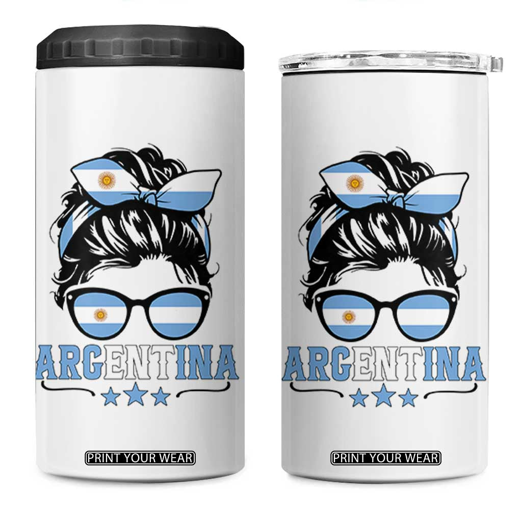 Argentina Messy Bun Proud Argentinian Flag 4 in 1 Can Cooler Tumbler TS14 One Size: 16 oz White Print Your Wear