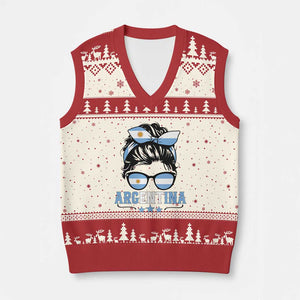 Argentina Messy Bun Proud Argentinian Flag V-Neck Knit Sweater Vest TS14 Beige Red Print Your Wear