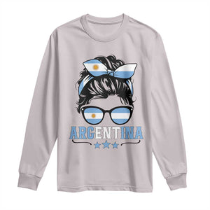 Argentina Messy Bun Proud Argentinian Flag Long Sleeve Shirt TS14 S Ice Gray Print Your Wear