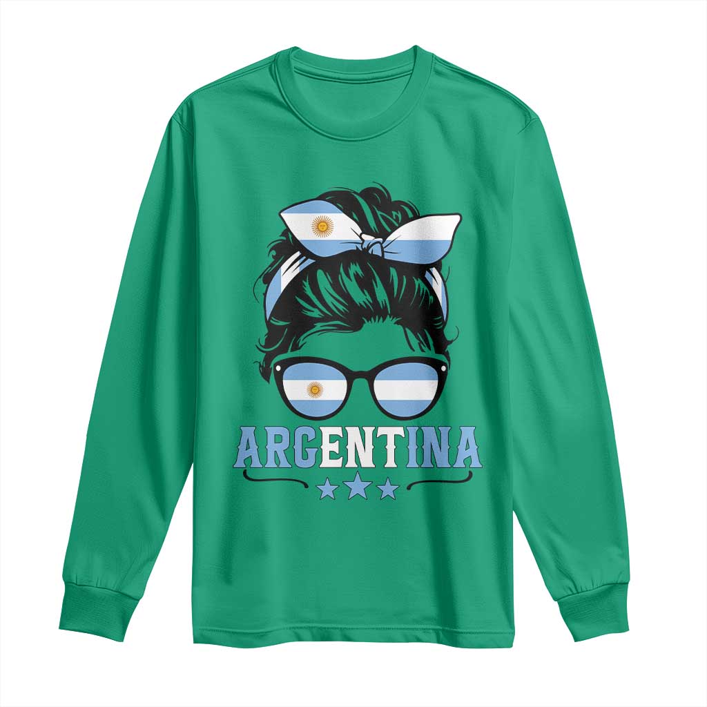 Argentina Messy Bun Proud Argentinian Flag Long Sleeve Shirt TS14 Irish Green Print Your Wear