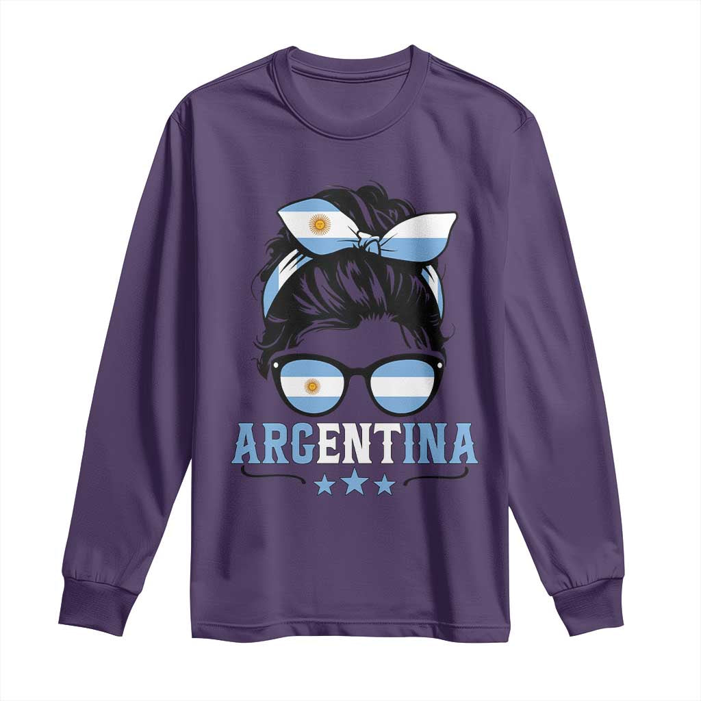 Argentina Messy Bun Proud Argentinian Flag Long Sleeve Shirt TS14 Purple Print Your Wear