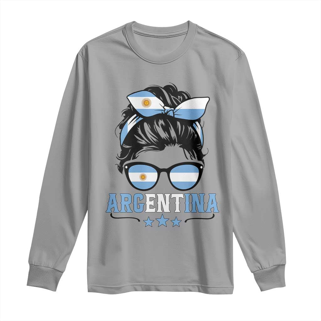 Argentina Messy Bun Proud Argentinian Flag Long Sleeve Shirt TS14 Sport Gray Print Your Wear