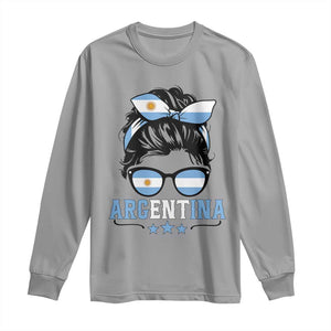 Argentina Messy Bun Proud Argentinian Flag Long Sleeve Shirt TS14 Sport Gray Print Your Wear