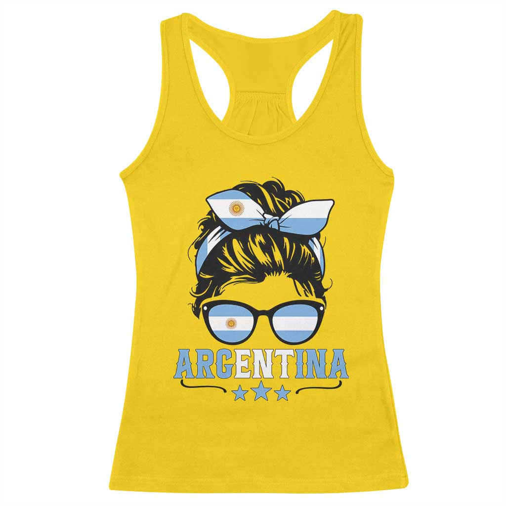 Argentina Messy Bun Proud Argentinian Flag Racerback Tank Top TS14 Daisy Print Your Wear