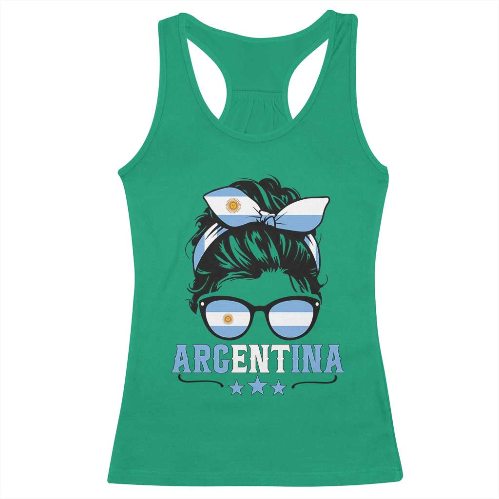 Argentina Messy Bun Proud Argentinian Flag Racerback Tank Top TS14 Irish Green Print Your Wear