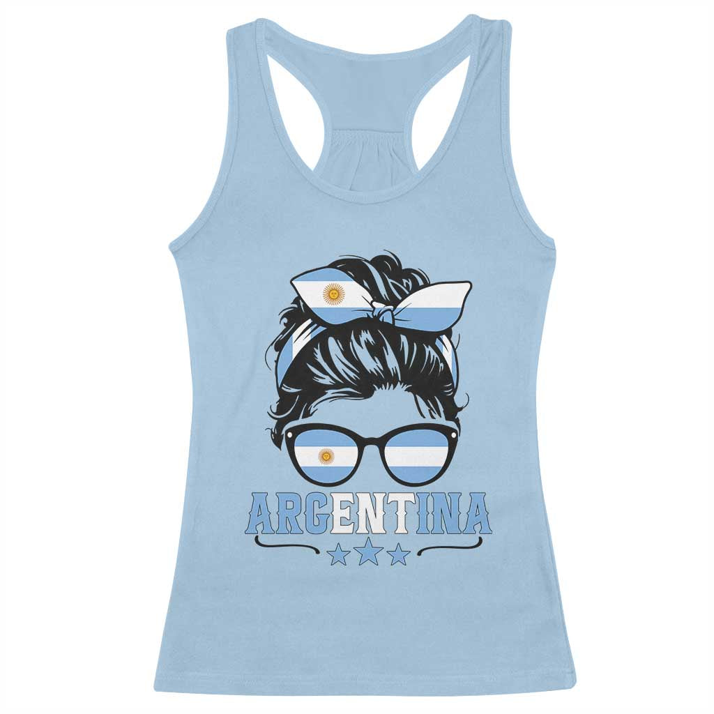 Argentina Messy Bun Proud Argentinian Flag Racerback Tank Top TS14 Light Blue Print Your Wear