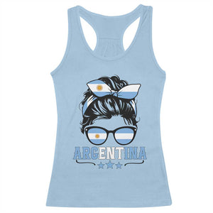 Argentina Messy Bun Proud Argentinian Flag Racerback Tank Top TS14 Light Blue Print Your Wear
