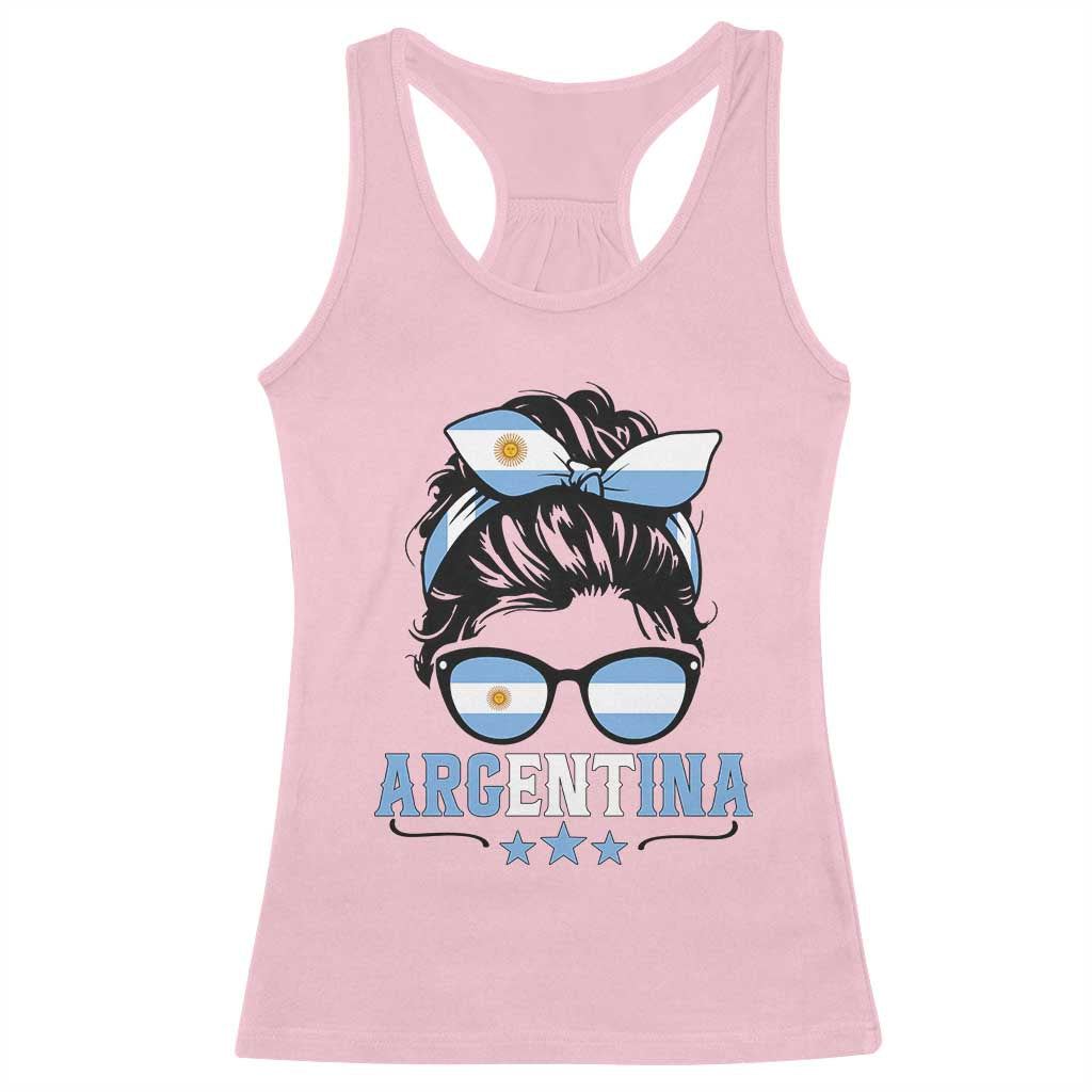 Argentina Messy Bun Proud Argentinian Flag Racerback Tank Top TS14 Light Pink Print Your Wear