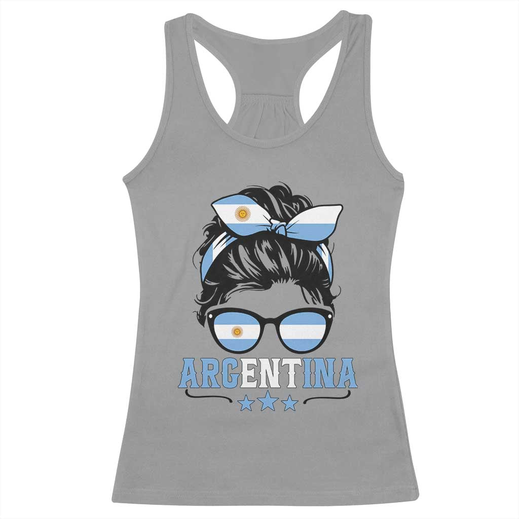 Argentina Messy Bun Proud Argentinian Flag Racerback Tank Top TS14 Sport Gray Print Your Wear