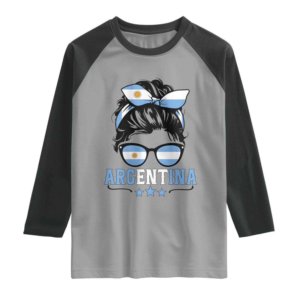 Argentina Messy Bun Proud Argentinian Flag Raglan Shirt TS14 Sport Gray Black Print Your Wear