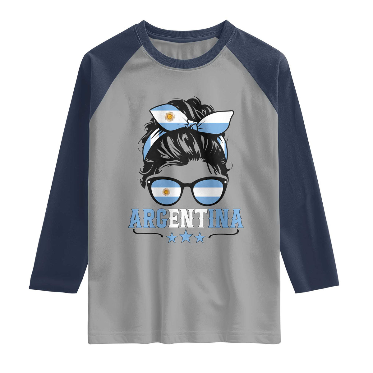Argentina Messy Bun Proud Argentinian Flag Raglan Shirt TS14 Sport Gray Navy Print Your Wear