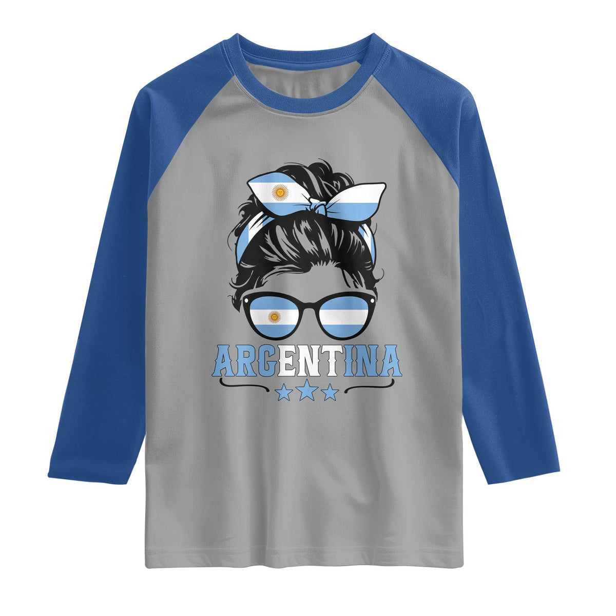 Argentina Messy Bun Proud Argentinian Flag Raglan Shirt TS14 Sport Gray Royal Print Your Wear