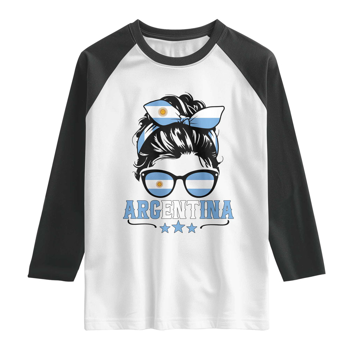 Argentina Messy Bun Proud Argentinian Flag Raglan Shirt TS14 White Black Print Your Wear