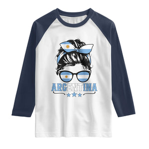 Argentina Messy Bun Proud Argentinian Flag Raglan Shirt TS14 XS White Navy Print Your Wear