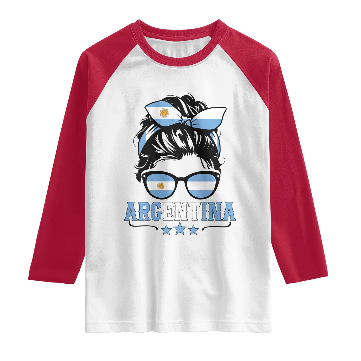 Argentina Messy Bun Proud Argentinian Flag Raglan Shirt TS14 White Red Print Your Wear