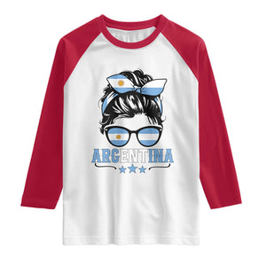 Argentina Messy Bun Proud Argentinian Flag Raglan Shirt TS14 White Red Print Your Wear
