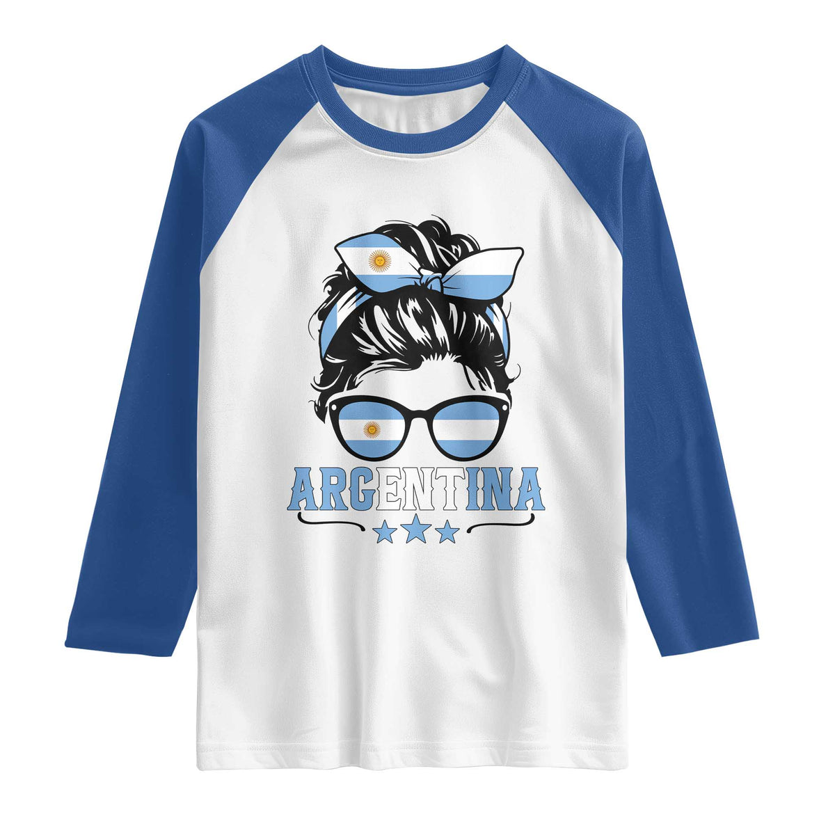 Argentina Messy Bun Proud Argentinian Flag Raglan Shirt TS14 White Royal Print Your Wear