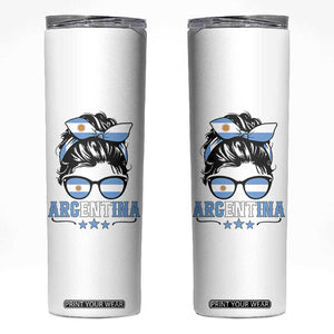 Argentina Messy Bun Proud Argentinian Flag Skinny Tumbler TS14 White Print Your Wear