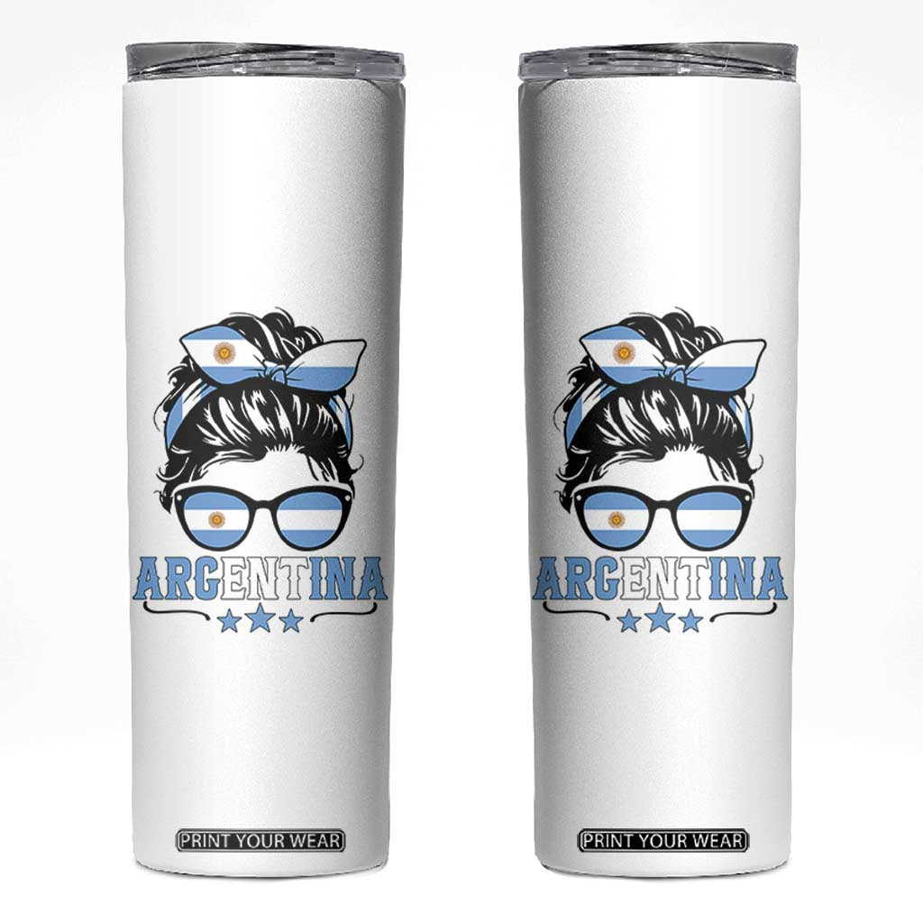 Argentina Messy Bun Proud Argentinian Flag Skinny Tumbler TS14 White Print Your Wear