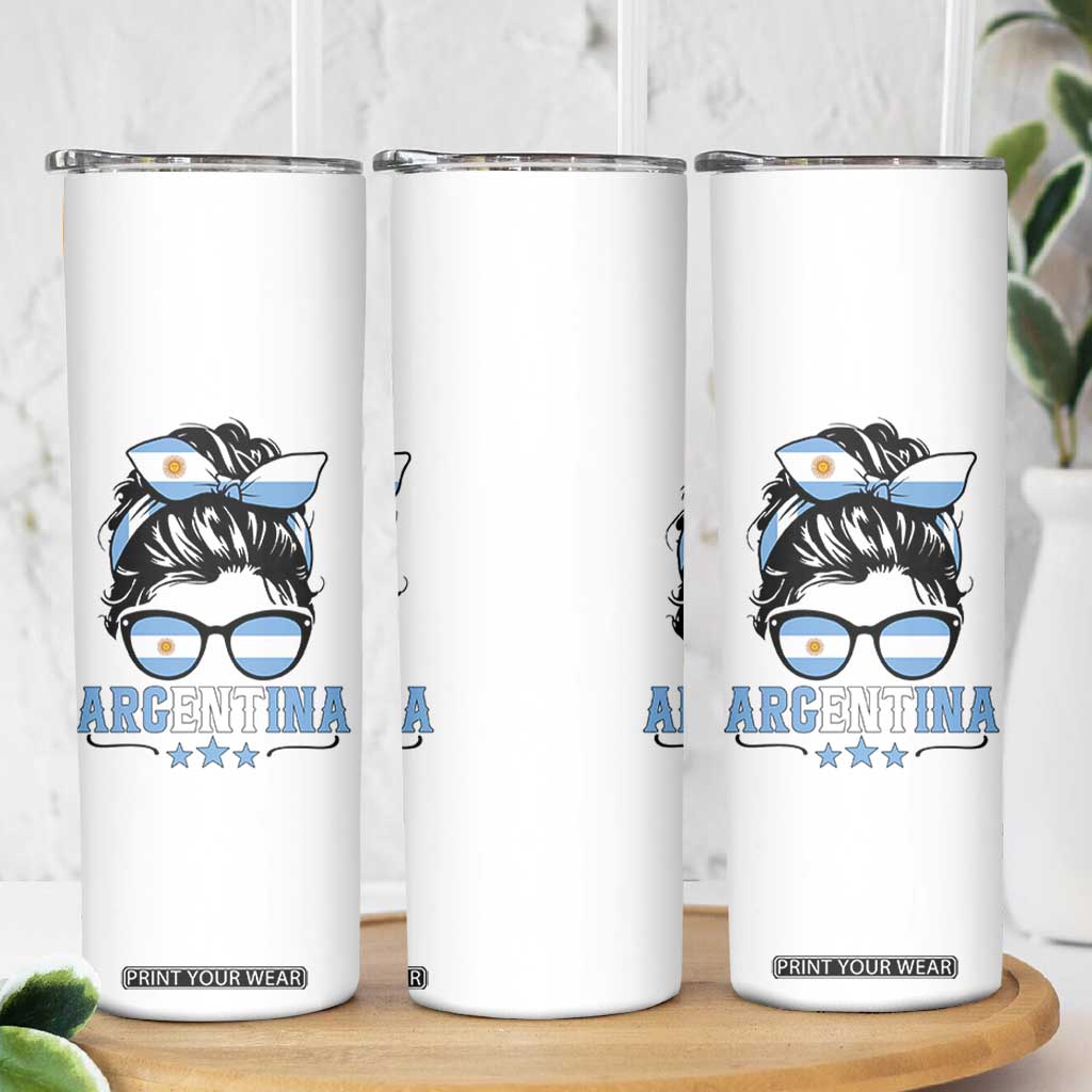 Argentina Messy Bun Proud Argentinian Flag Skinny Tumbler TS14 Print Your Wear