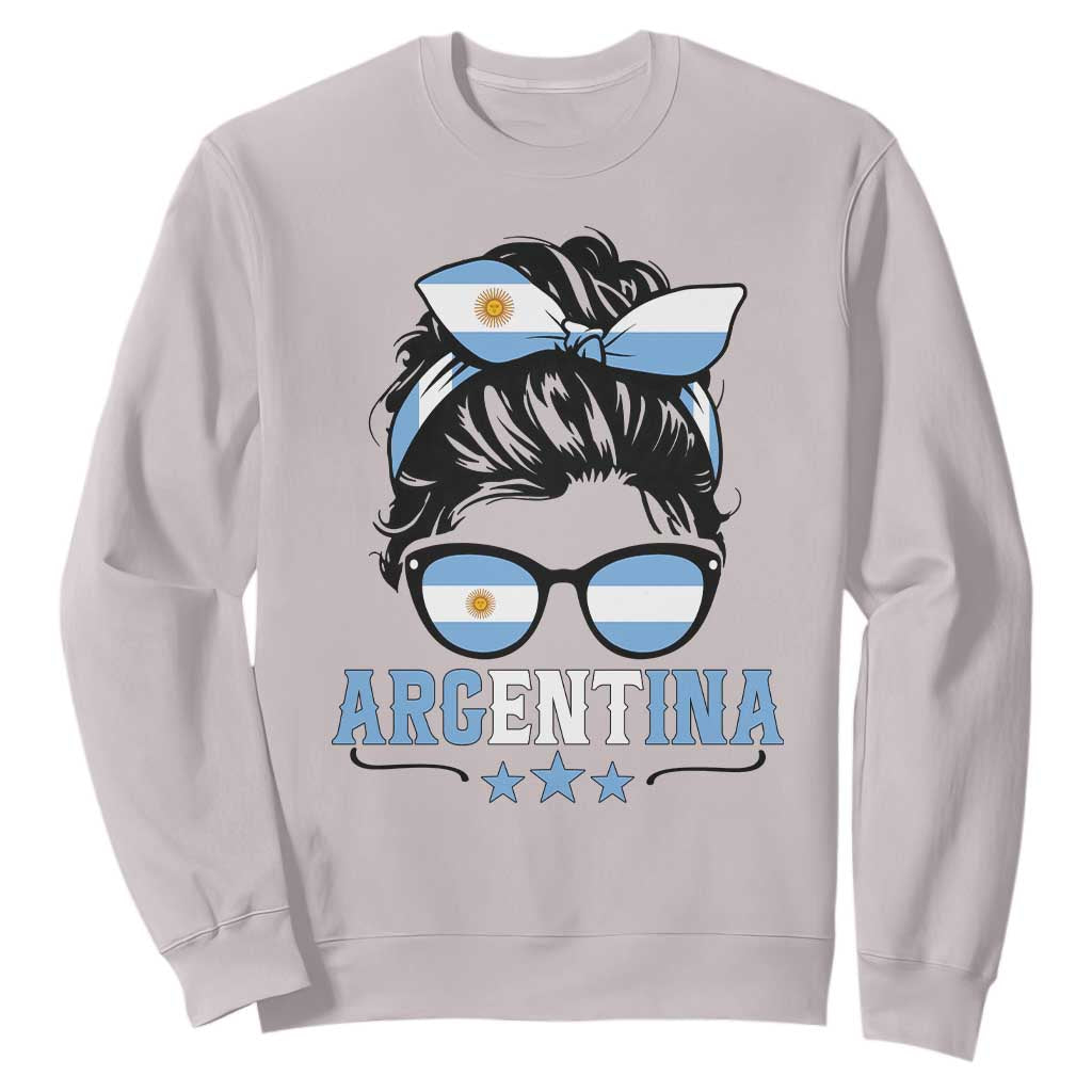 Argentina Messy Bun Proud Argentinian Flag Sweatshirt TS14 S Ice Gray Print Your Wear
