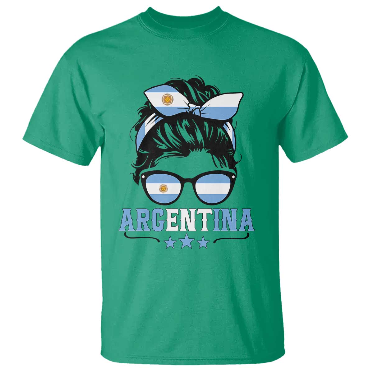 Argentina Messy Bun Proud Argentinian Flag T Shirt TS14 Irish Green Print Your Wear