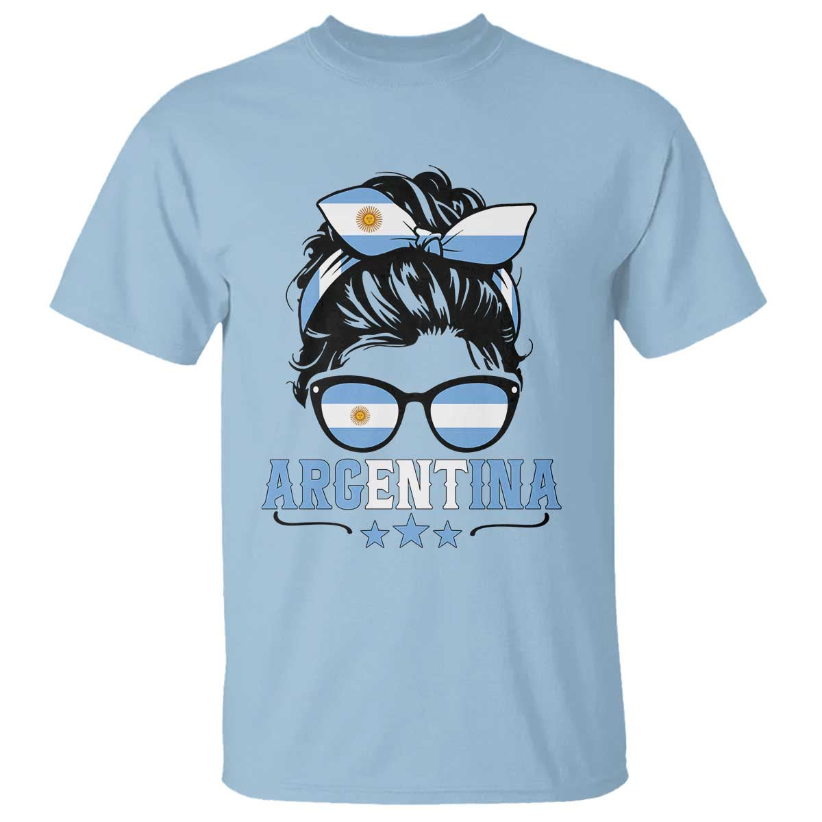 Argentina Messy Bun Proud Argentinian Flag T Shirt TS14 Light Blue Print Your Wear