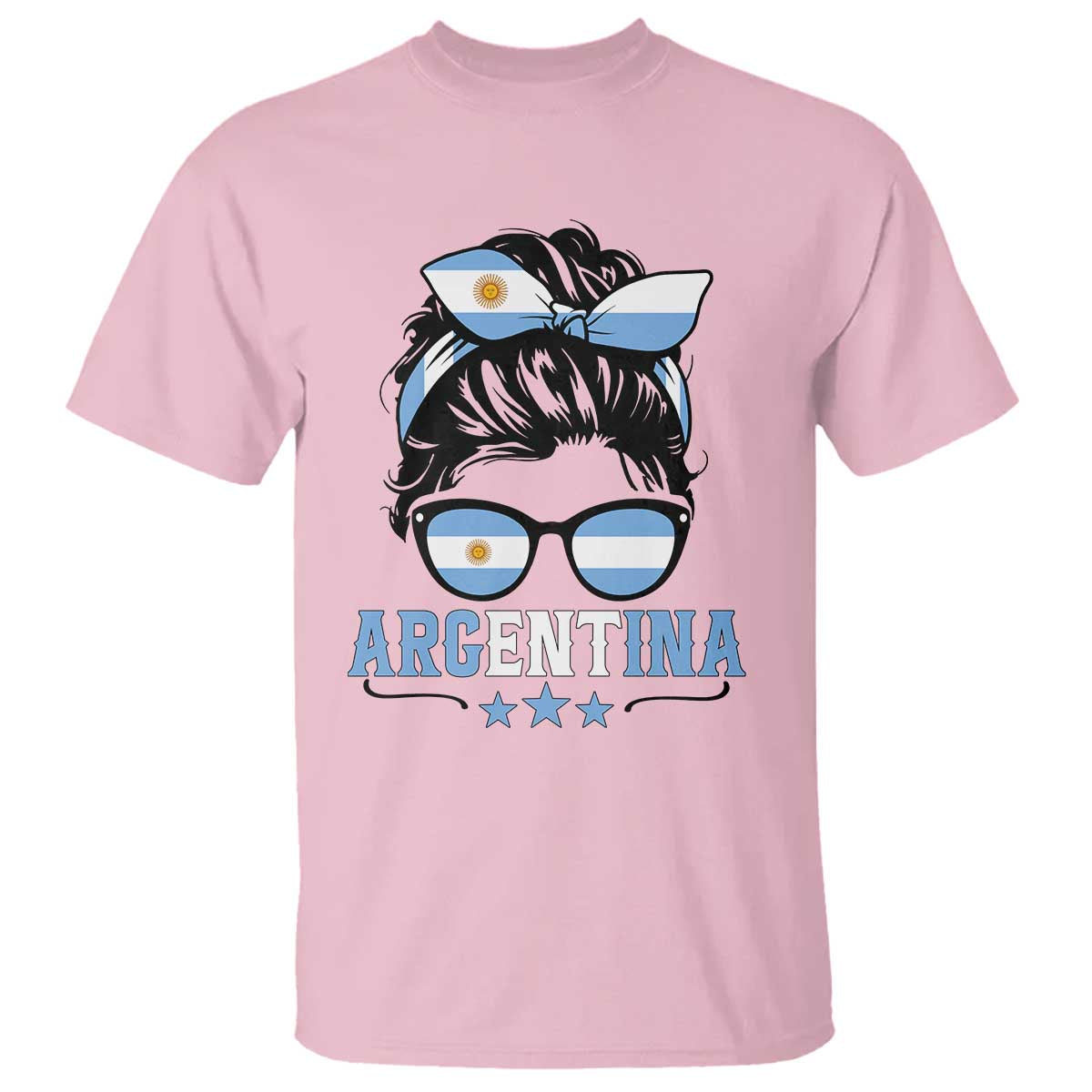 Argentina Messy Bun Proud Argentinian Flag T Shirt TS14 Light Pink Print Your Wear