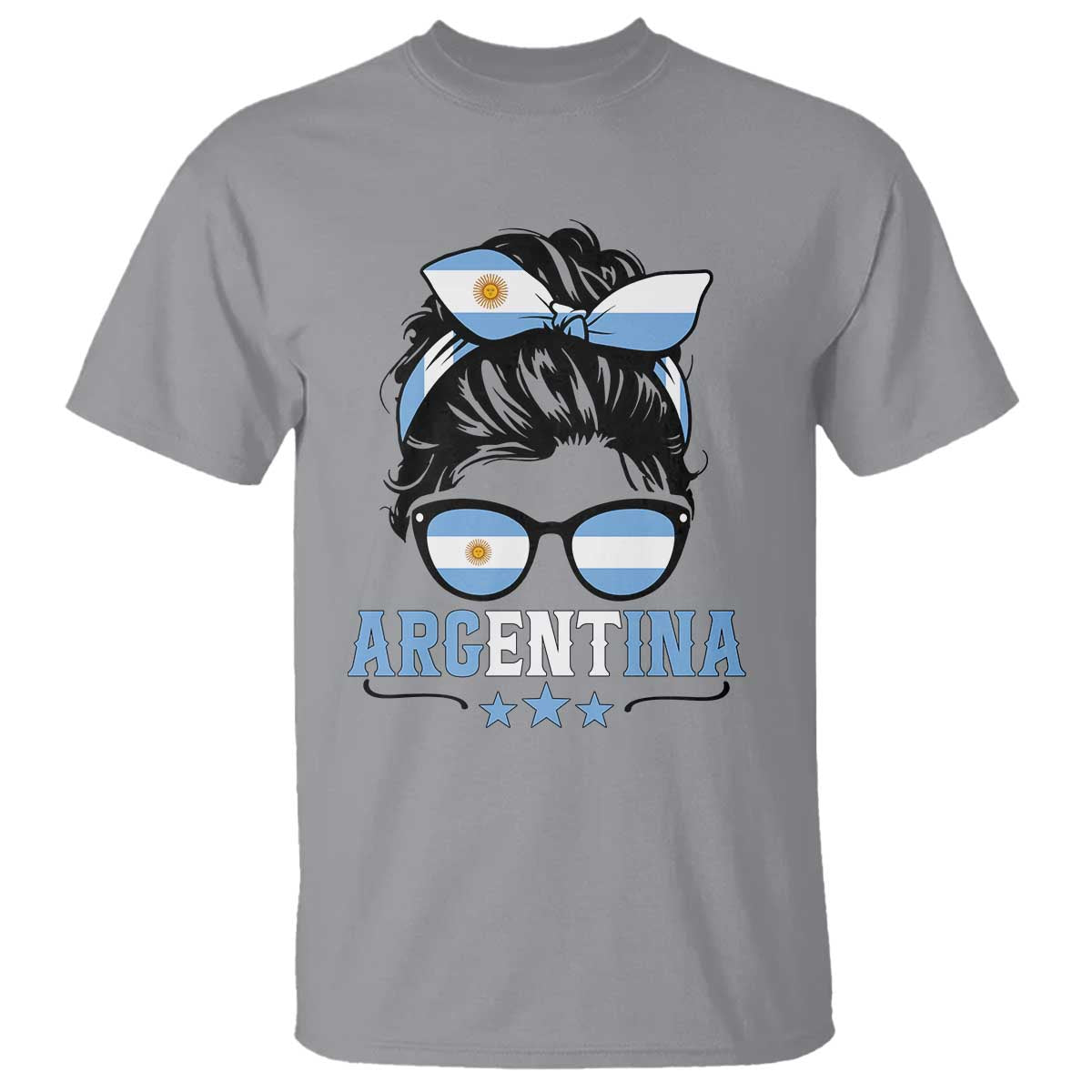 Argentina Messy Bun Proud Argentinian Flag T Shirt TS14 Sport Gray Print Your Wear