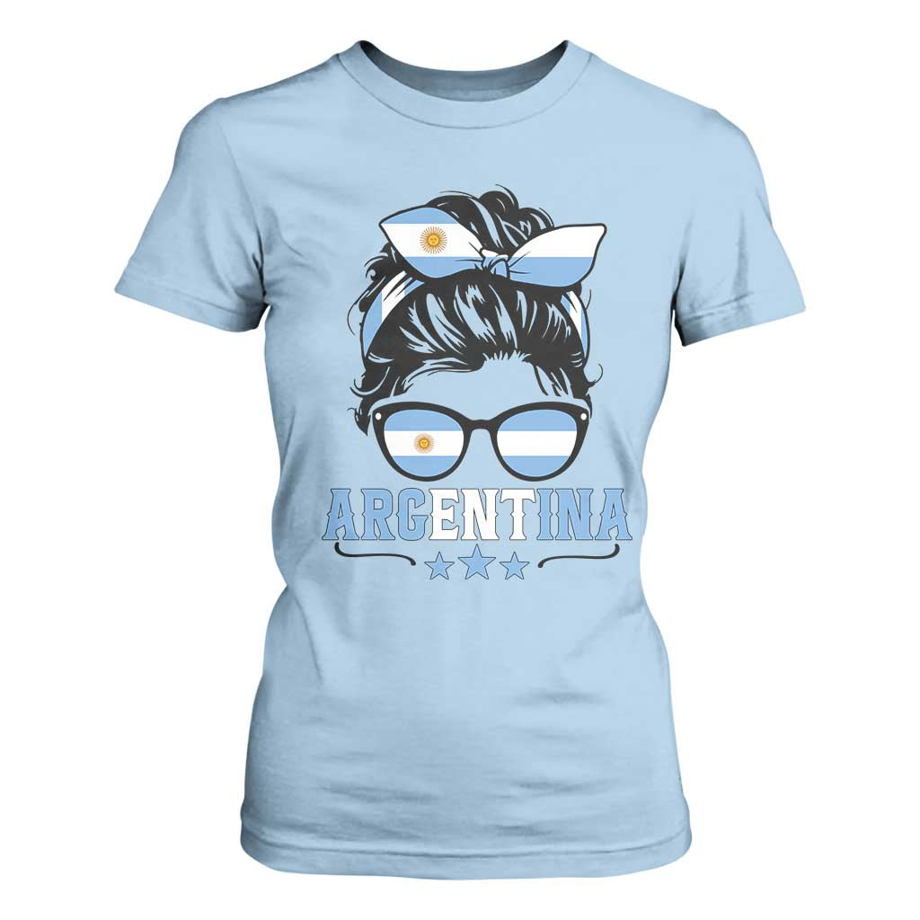 Argentina Messy Bun Proud Argentinian Flag T Shirt For Women TS14 Light Blue Print Your Wear