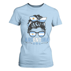 Argentina Messy Bun Proud Argentinian Flag T Shirt For Women TS14 Light Blue Print Your Wear