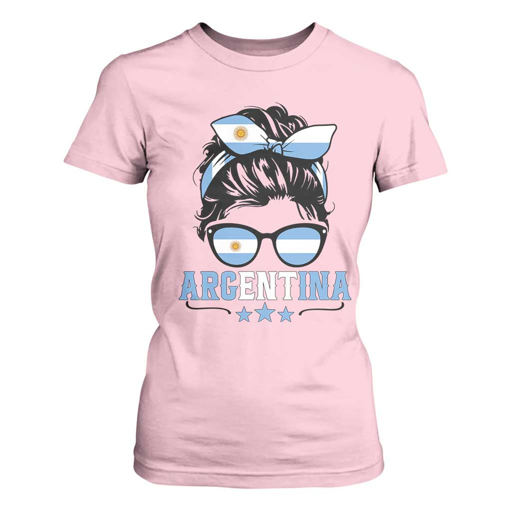 Argentina Messy Bun Proud Argentinian Flag T Shirt For Women TS14 Light Pink Print Your Wear