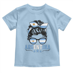 Argentina Messy Bun Proud Argentinian Flag Toddler T Shirt TS14 Light Blue Print Your Wear