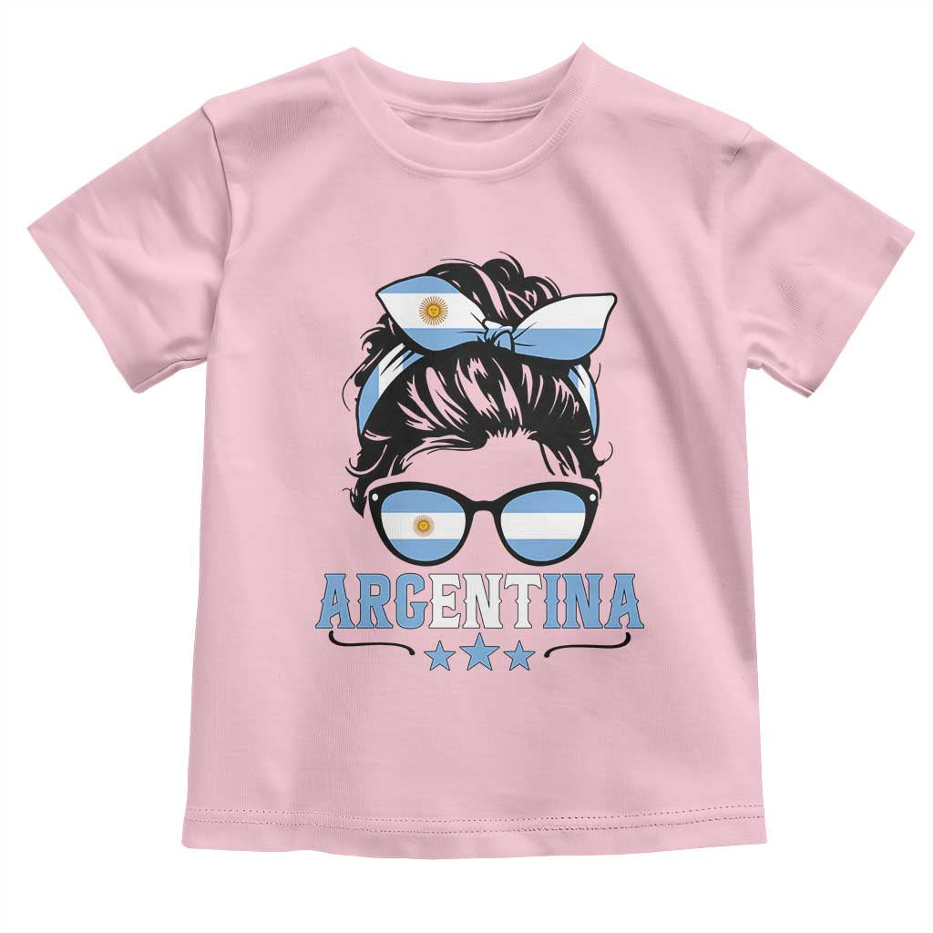 Argentina Messy Bun Proud Argentinian Flag Toddler T Shirt TS14 Light Pink Print Your Wear