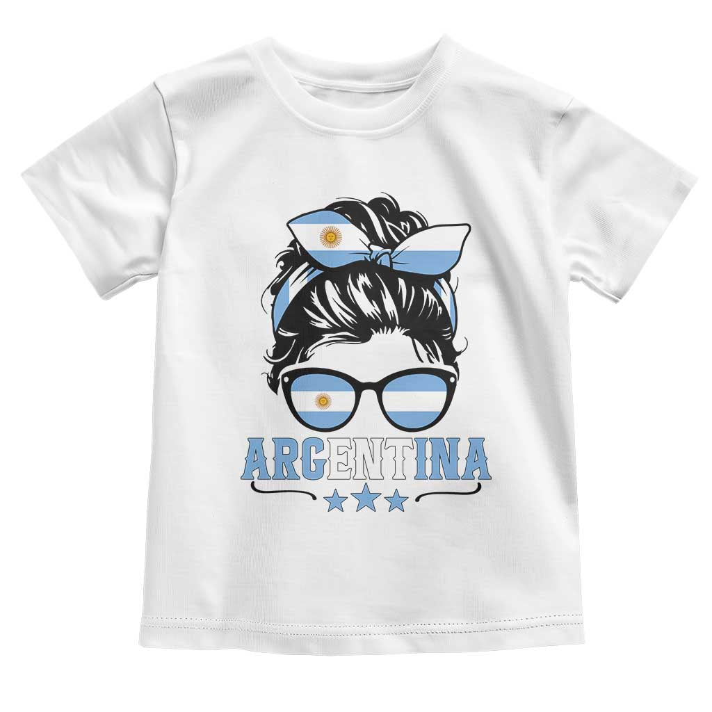 Argentina Messy Bun Proud Argentinian Flag Toddler T Shirt TS14 White Print Your Wear