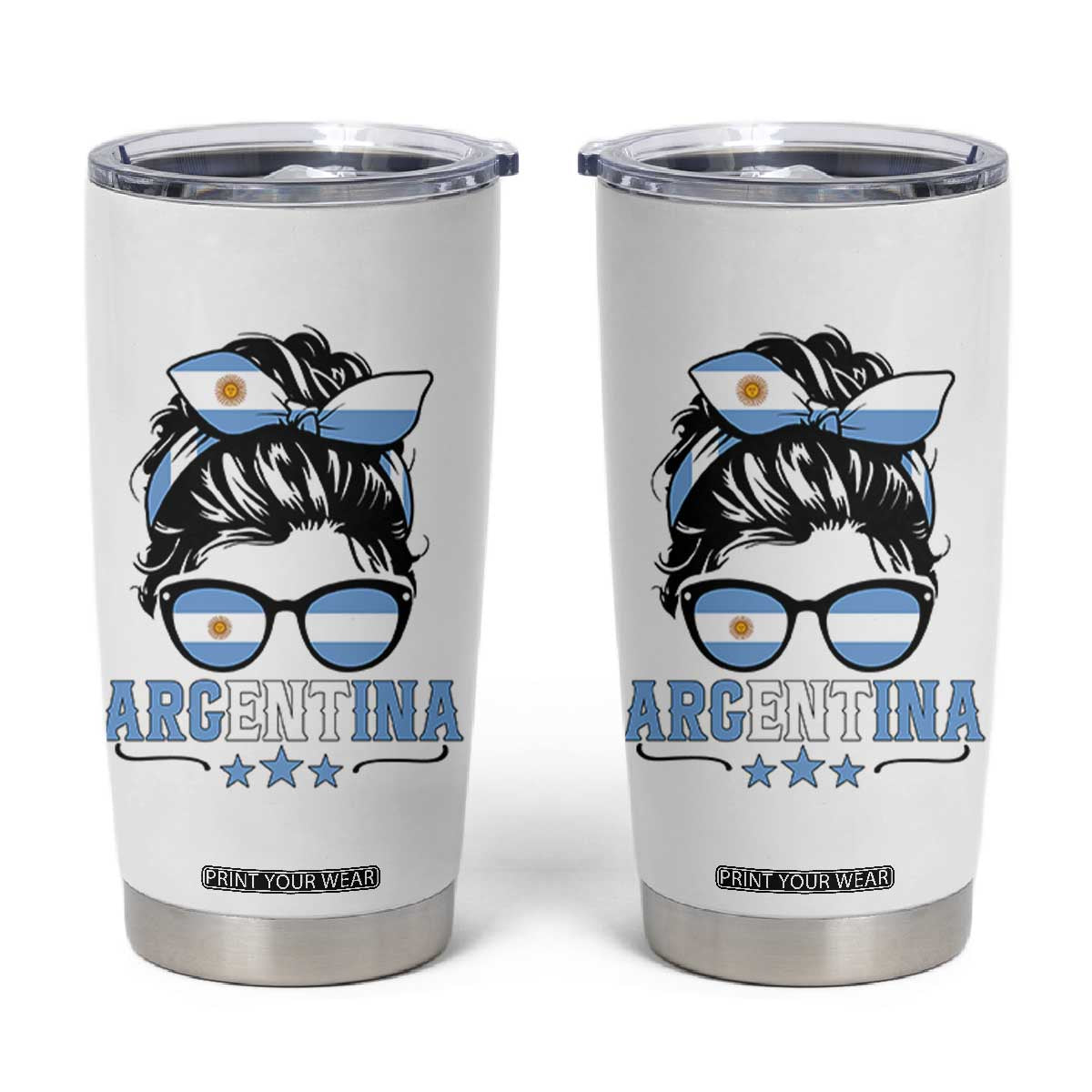 Argentina Messy Bun Proud Argentinian Flag Tumbler Cup TS14 White Print Your Wear