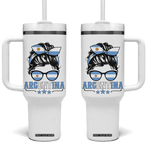 Argentina Messy Bun Proud Argentinian Flag Tumbler With Handle TS14 One Size: 40 oz White Print Your Wear