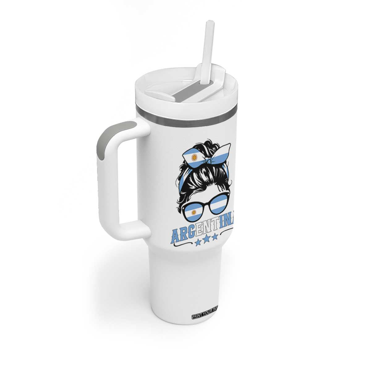 Argentina Messy Bun Proud Argentinian Flag Tumbler With Handle TS14 Print Your Wear