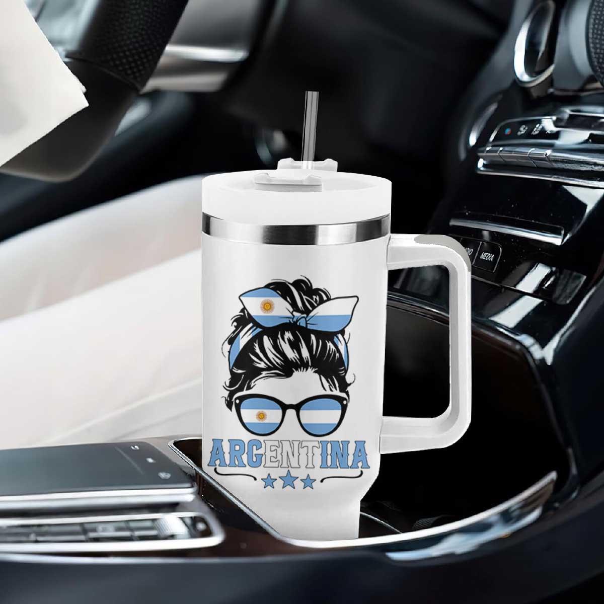 Argentina Messy Bun Proud Argentinian Flag Tumbler With Handle TS14 Print Your Wear