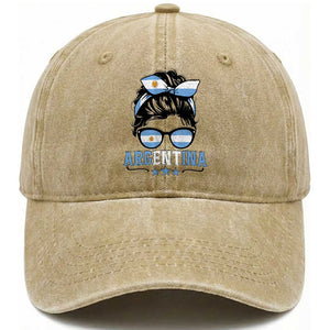Argentina Messy Bun Proud Argentinian Flag Washed Cotton Baseball Cap TS14 Print Your Wear