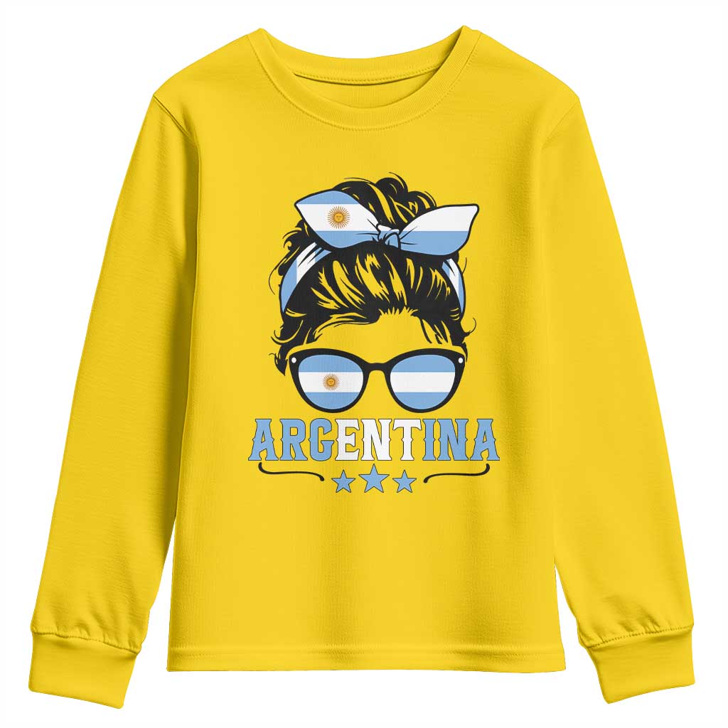 Argentina Messy Bun Proud Argentinian Flag Youth Sweatshirt TS14 Daisy Print Your Wear