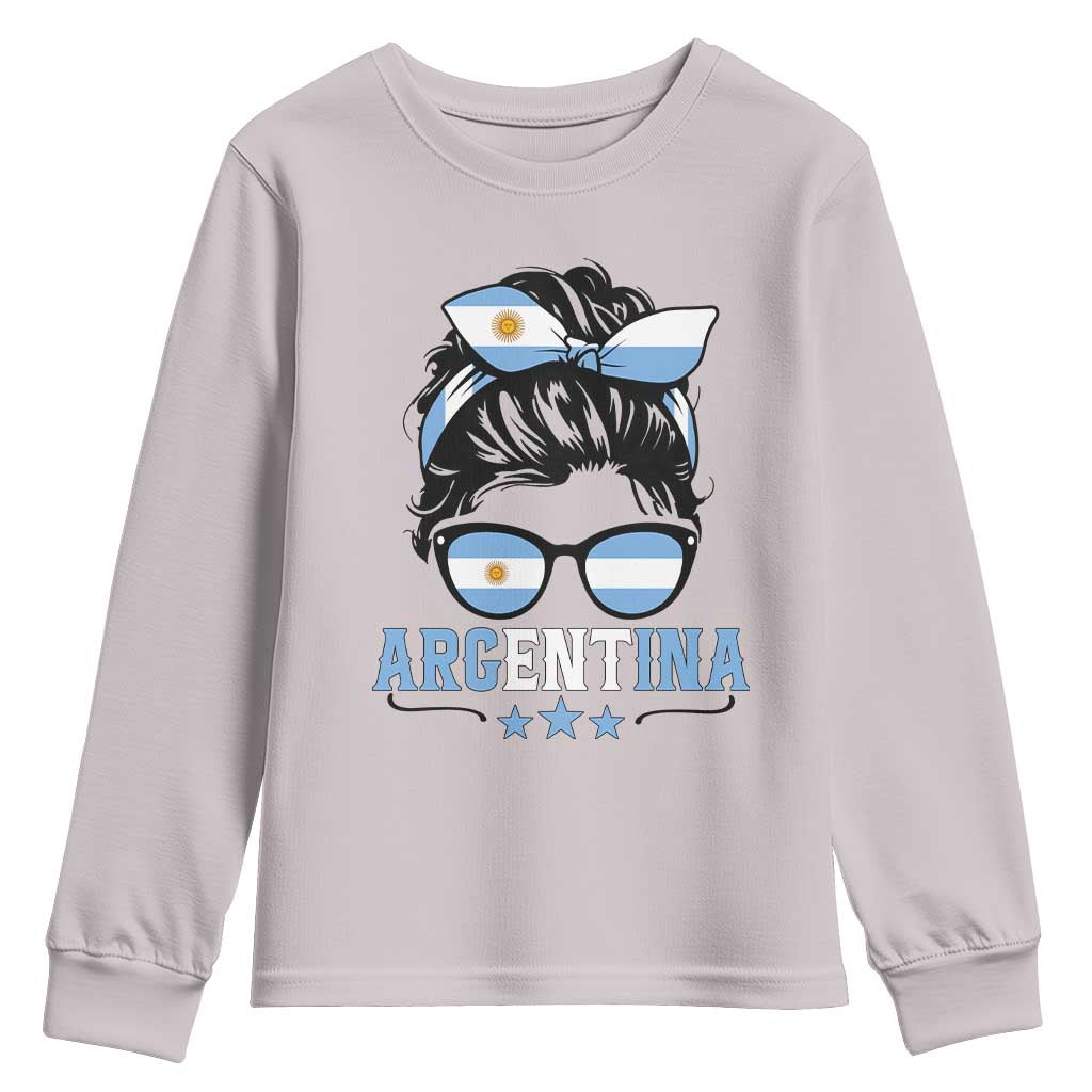 Argentina Messy Bun Proud Argentinian Flag Youth Sweatshirt TS14 Ice Gray Print Your Wear