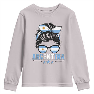 Argentina Messy Bun Proud Argentinian Flag Youth Sweatshirt TS14 Ice Gray Print Your Wear