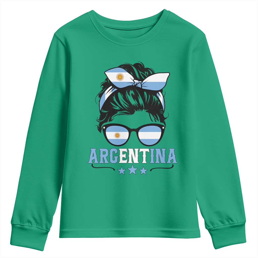 Argentina Messy Bun Proud Argentinian Flag Youth Sweatshirt TS14 Irish Green Print Your Wear