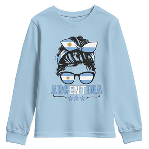 Argentina Messy Bun Proud Argentinian Flag Youth Sweatshirt TS14 Light Blue Print Your Wear