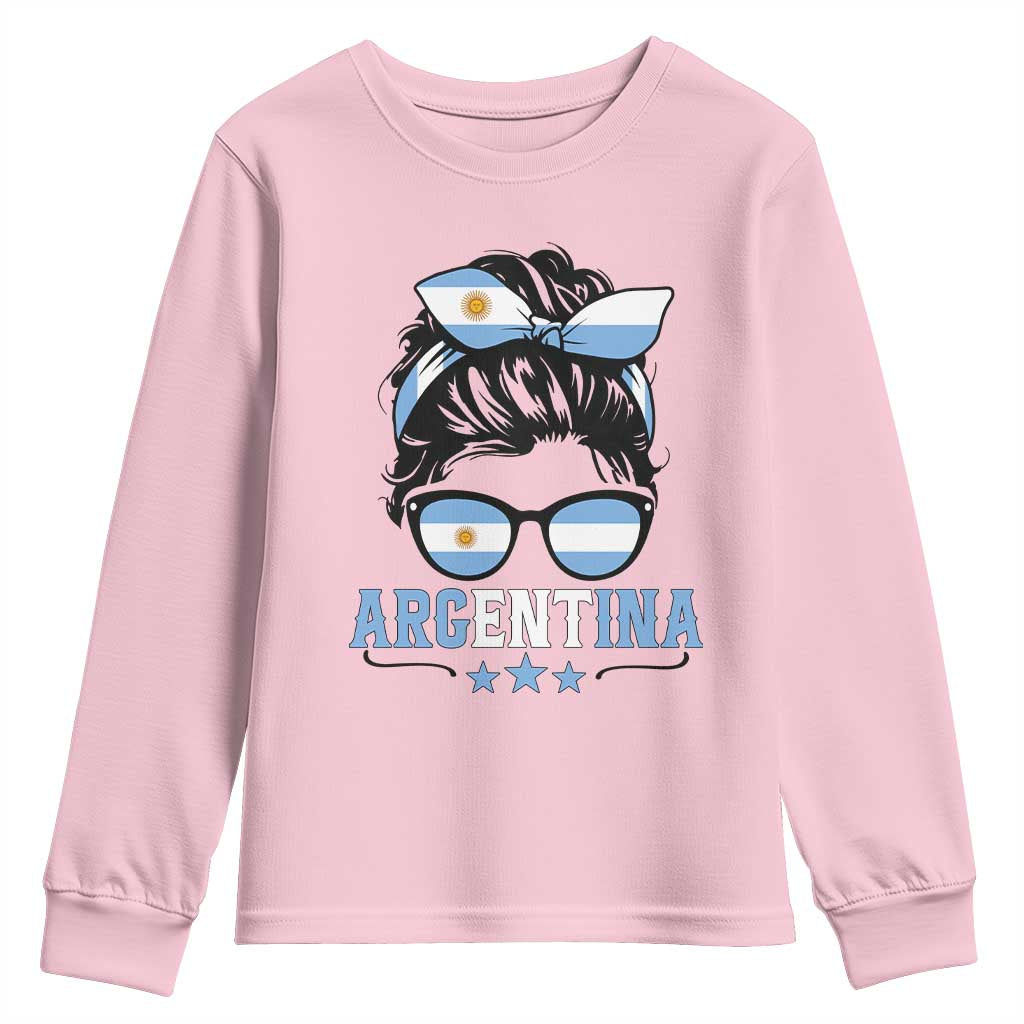 Argentina Messy Bun Proud Argentinian Flag Youth Sweatshirt TS14 Light Pink Print Your Wear