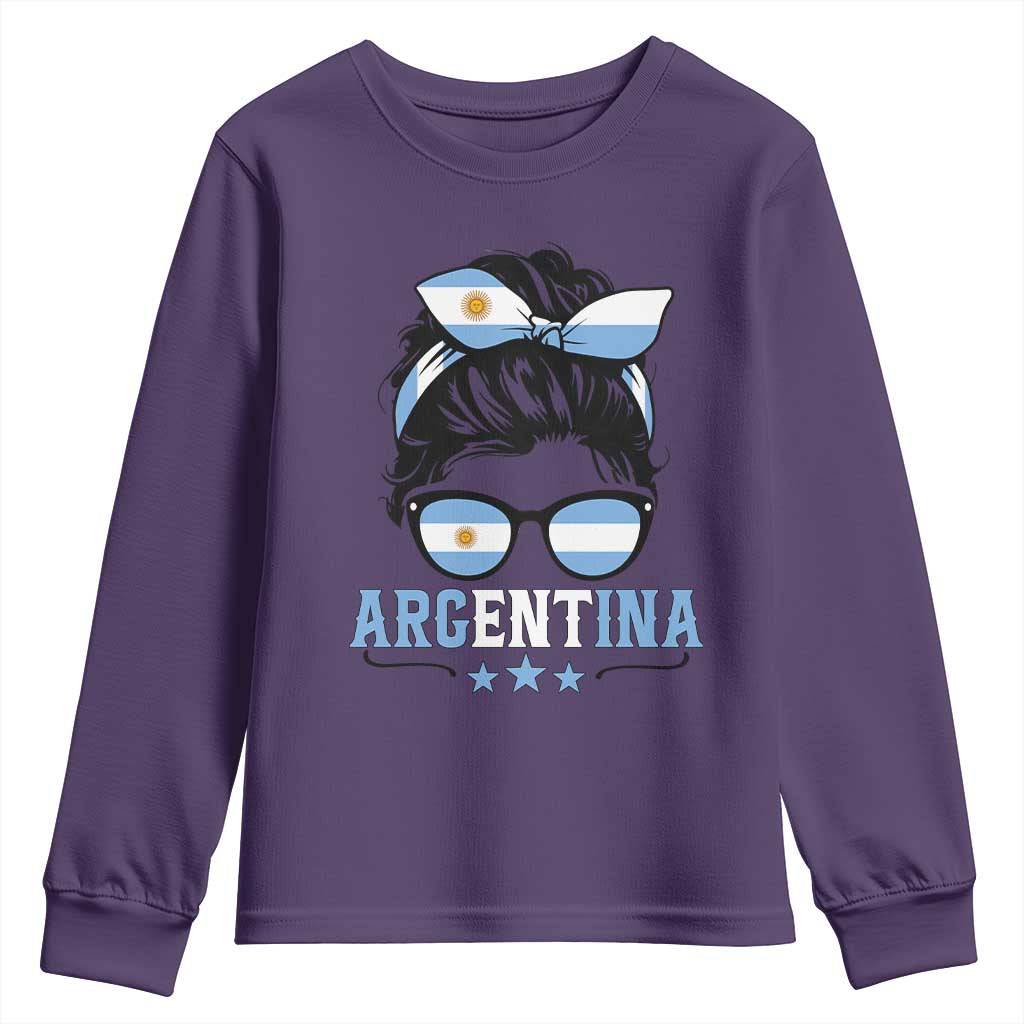 Argentina Messy Bun Proud Argentinian Flag Youth Sweatshirt TS14 Purple Print Your Wear